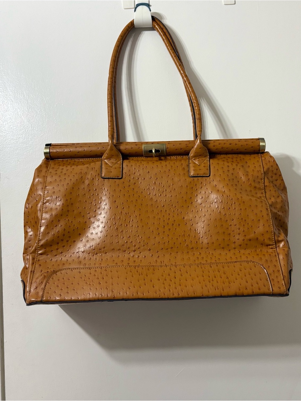 Bueno Tan Ostrich-Effect Top-Handle Tote